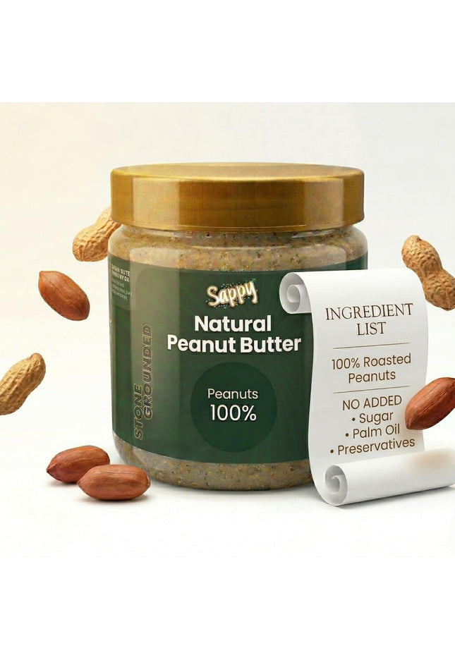 SAPPY Natural Peanut Butter (400g) – Stone Ground, Pure Peanuts. Nothing Else