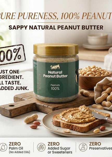 SAPPY Natural Peanut Butter (400g) – Stone Ground, Pure Peanuts. Nothing Else