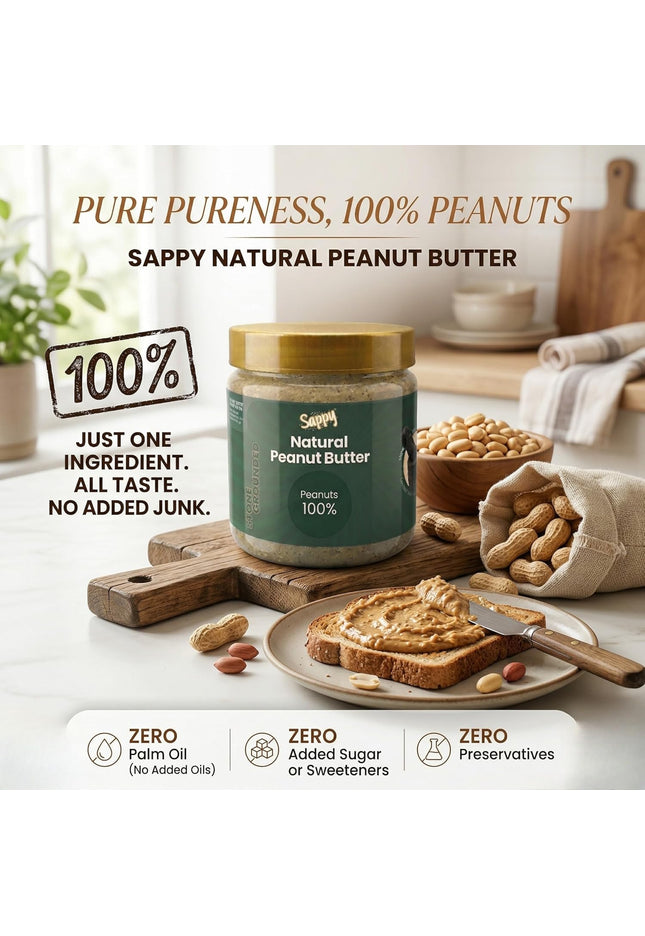 SAPPY Natural Peanut Butter (400g) – Stone Ground, Pure Peanuts. Nothing Else